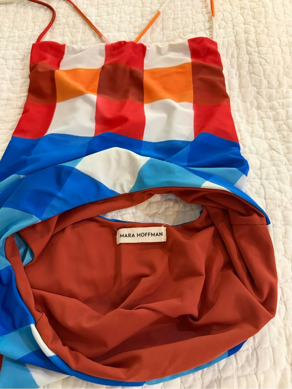 Mara Hoffman Gingham Colorblock One-Piece Swimsuit size XL